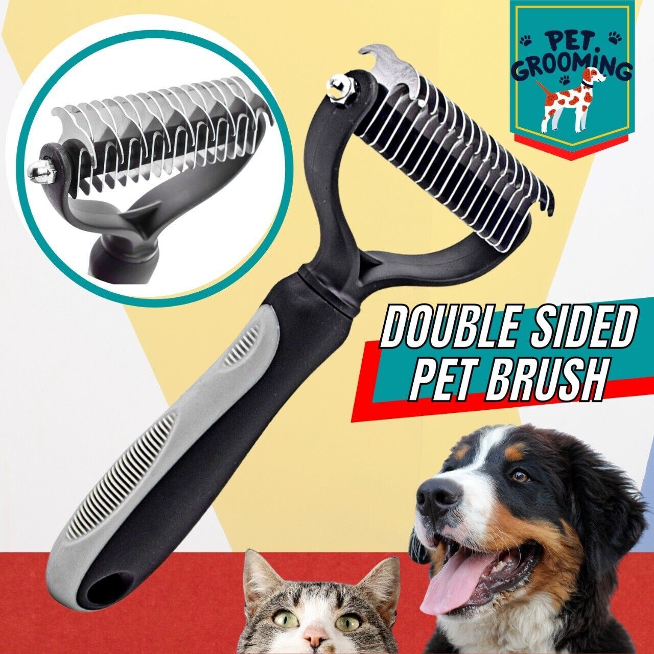 Pet Deshedding Brush Dog Cat Hair Remover Mitt Massage Brush Grooming