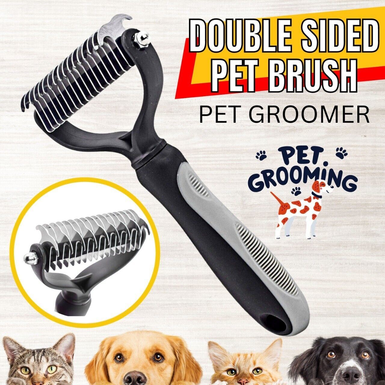 Pet Deshedding Brush Dog Cat Hair Remover Mitt Massage Brush Grooming